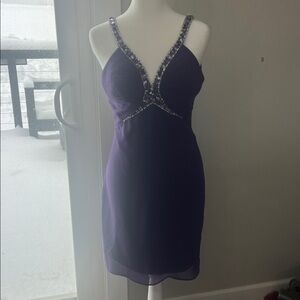 Faviana Purple Embellished Mini Dress